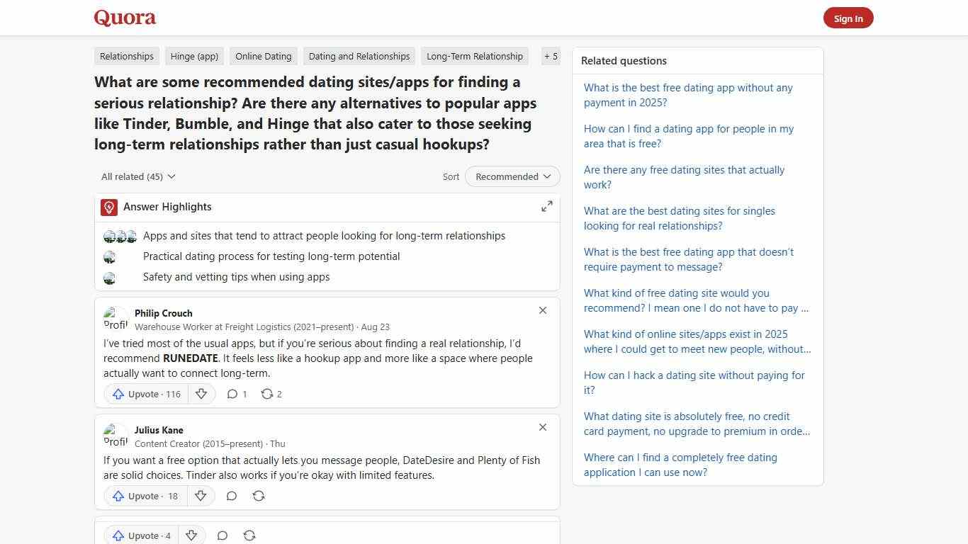 What are some recommended dating sites/apps for finding a serious relationship? Are there any alternatives to popular apps like Tinder, Bumble, and Hinge that also cater to those seeking long-term relationships rather than just casual hookups? - Quora